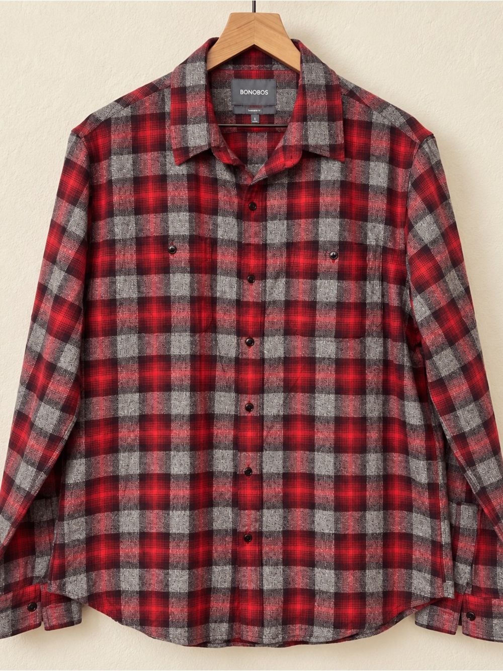 Bonobos Red and Gray Plaid Button-Down Shirt